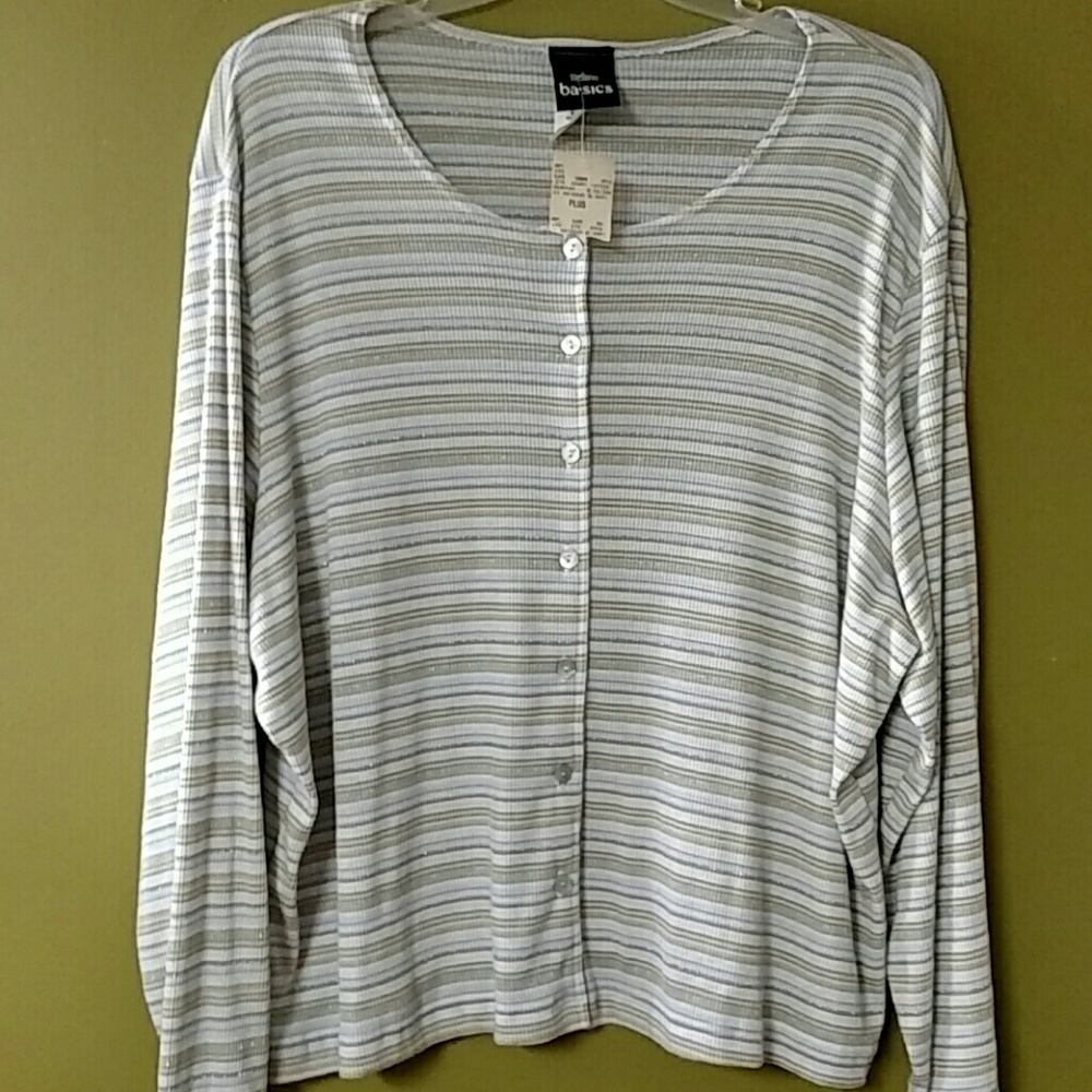 NWOT 26/28W White Striped Sparkle Cardigan Sweater